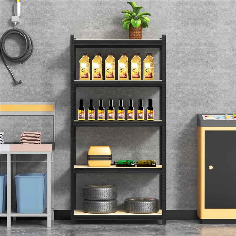 Lundys+71_+H+x+35.5_+W+x+16_+D+5-Tier+Adjustable+Metal+MDF+Storage+Rack+Shelves+Boltless+Shelving,+Black